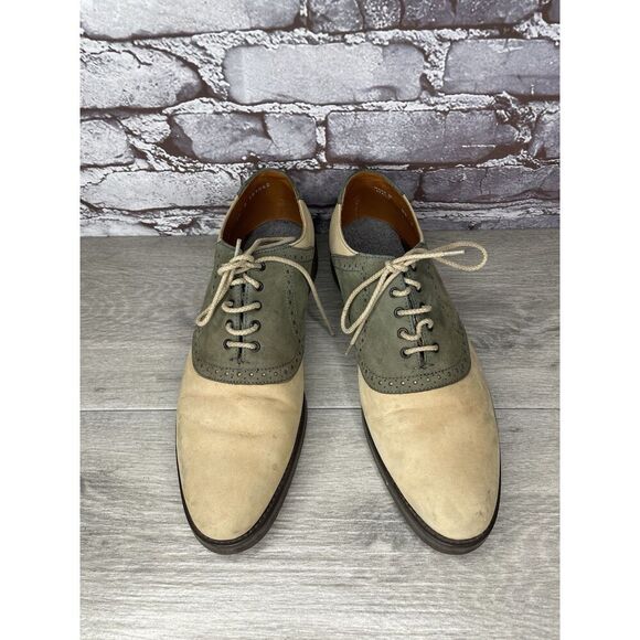 Vibram Gumlite Beige Green Leather Oxfords Brogue Shoes Men Sz 8.5M US/42EU - Picture 16 of 16